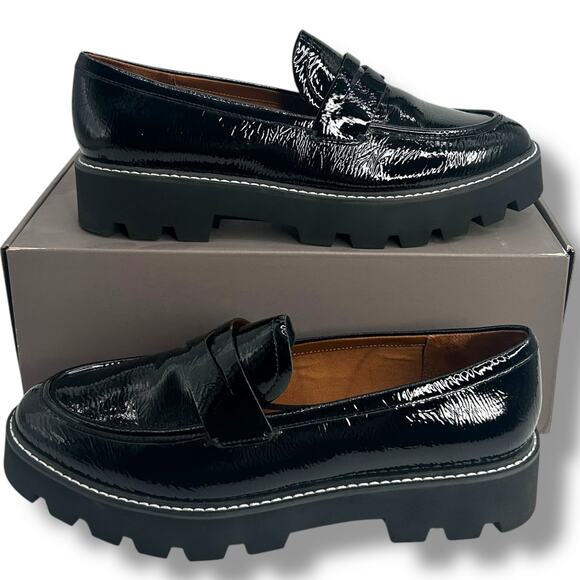 NEW Franco Sarto Balin Lug Sole Loafers SZ 11 Patent Black Chunky Flats Y2K 90s - Picture 1 of 10